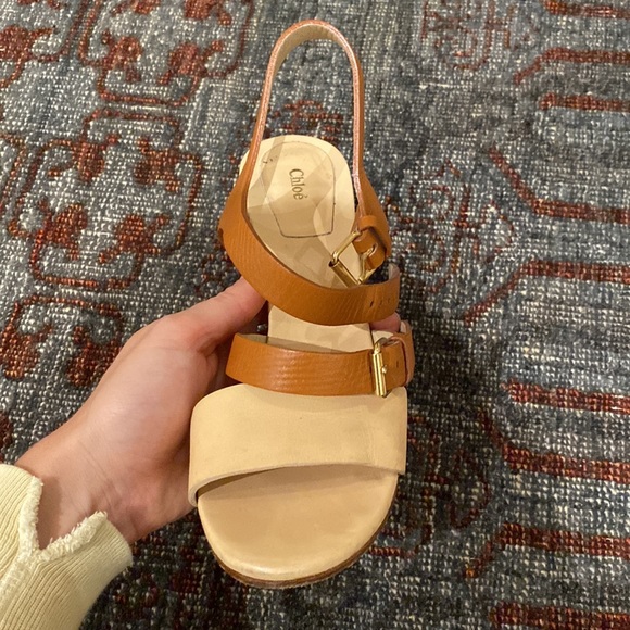 Chloé Leather Heel Sandals in Tan and Cream |size 5.5 - Picture 11 of 15